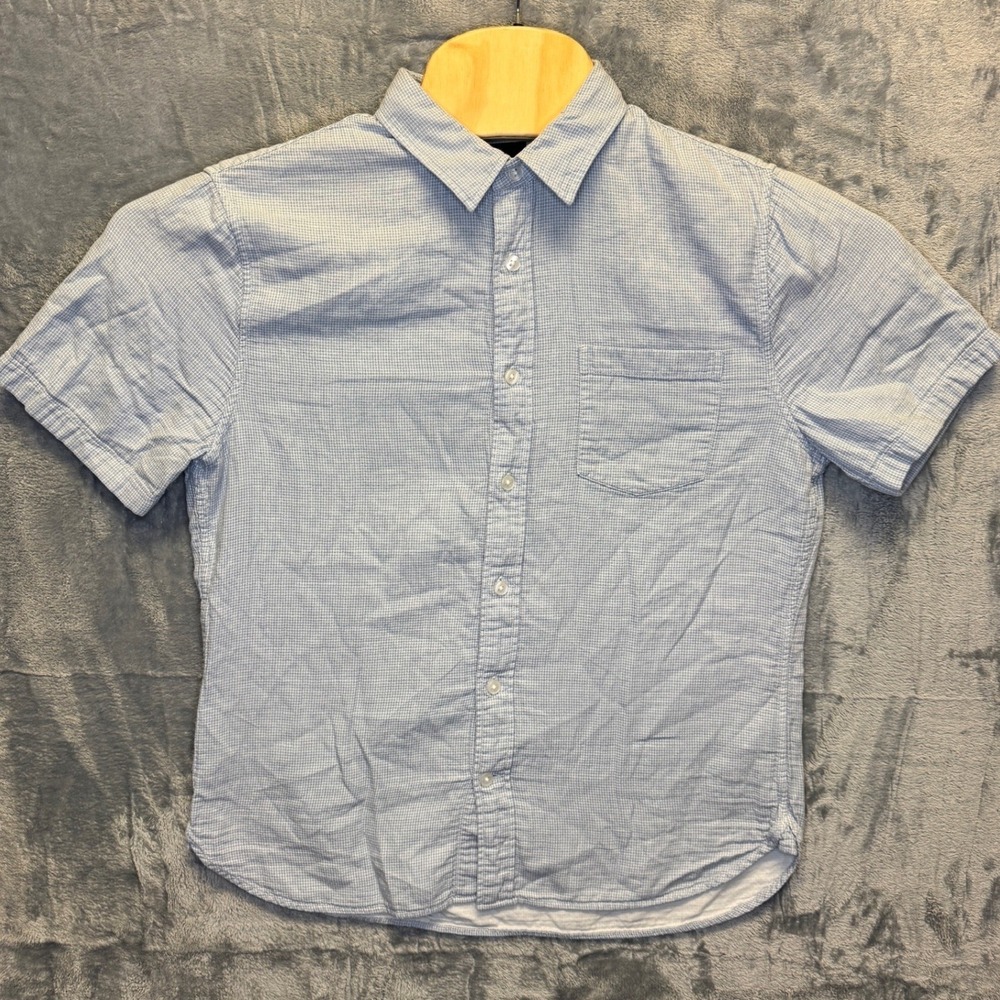 2163 | Vince Classic Fit Cotton Micro Check Short Sleeve Button Down Blue Mens S